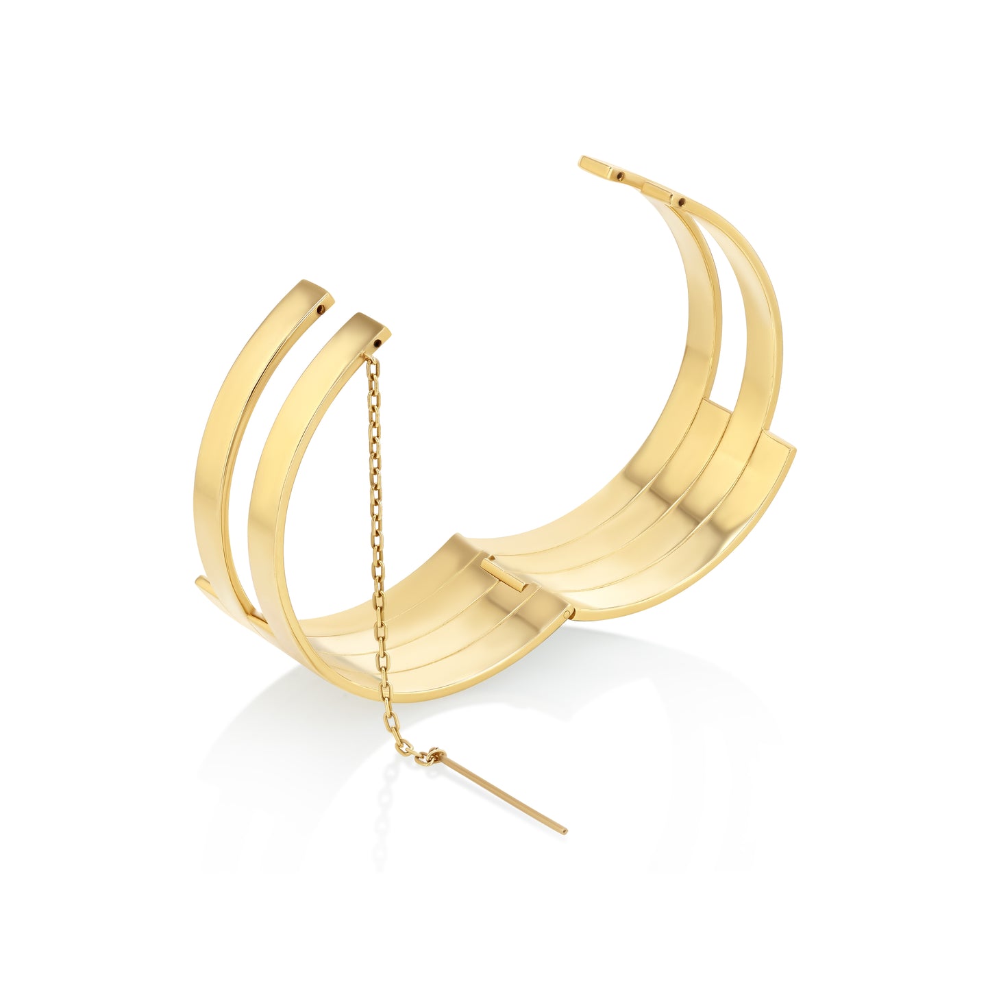 Gold multi-band bracelet cuff with a vintage pin clasp