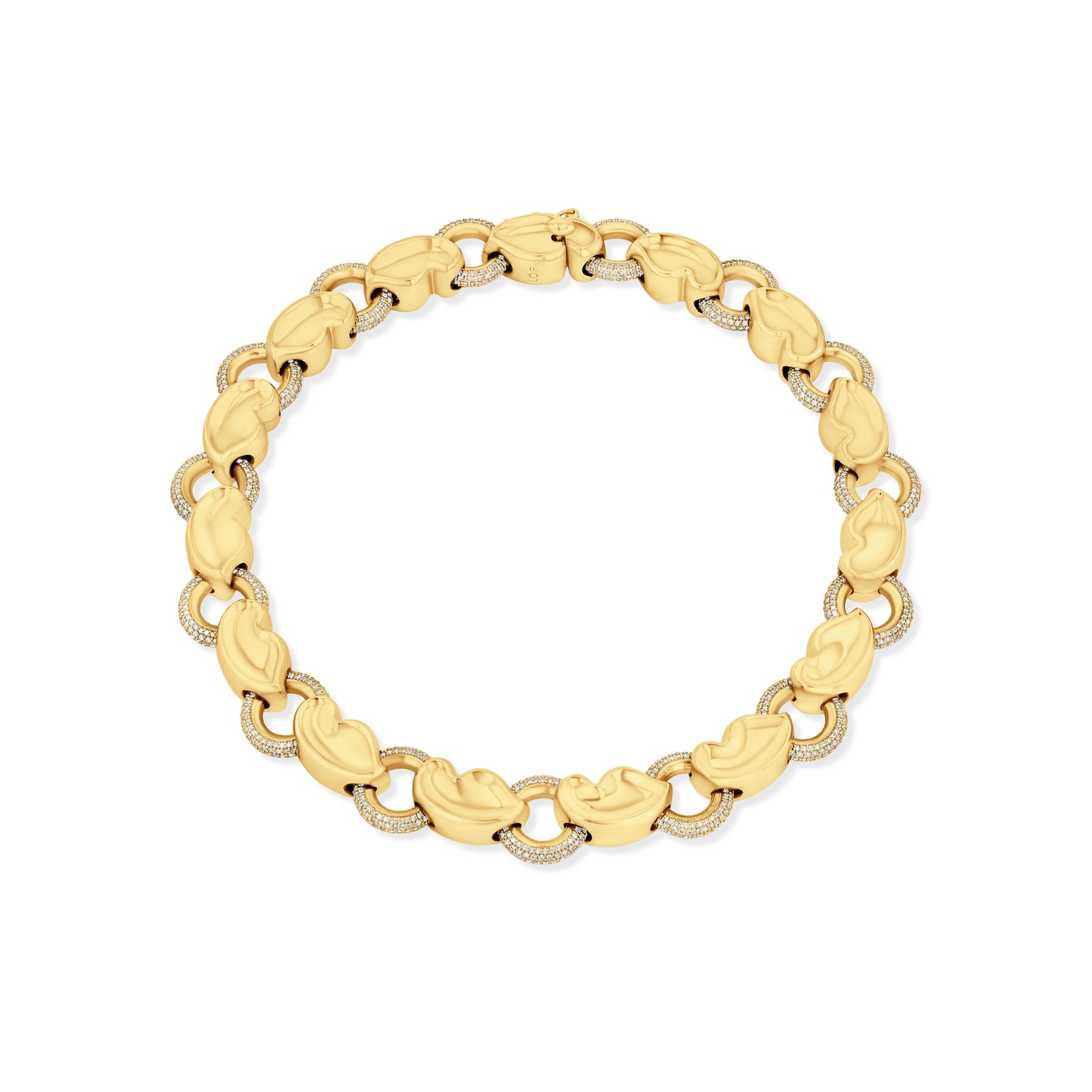 A LÖF statement link necklace with 13 carats of round brilliant diamonds in 18k solid yellow gold