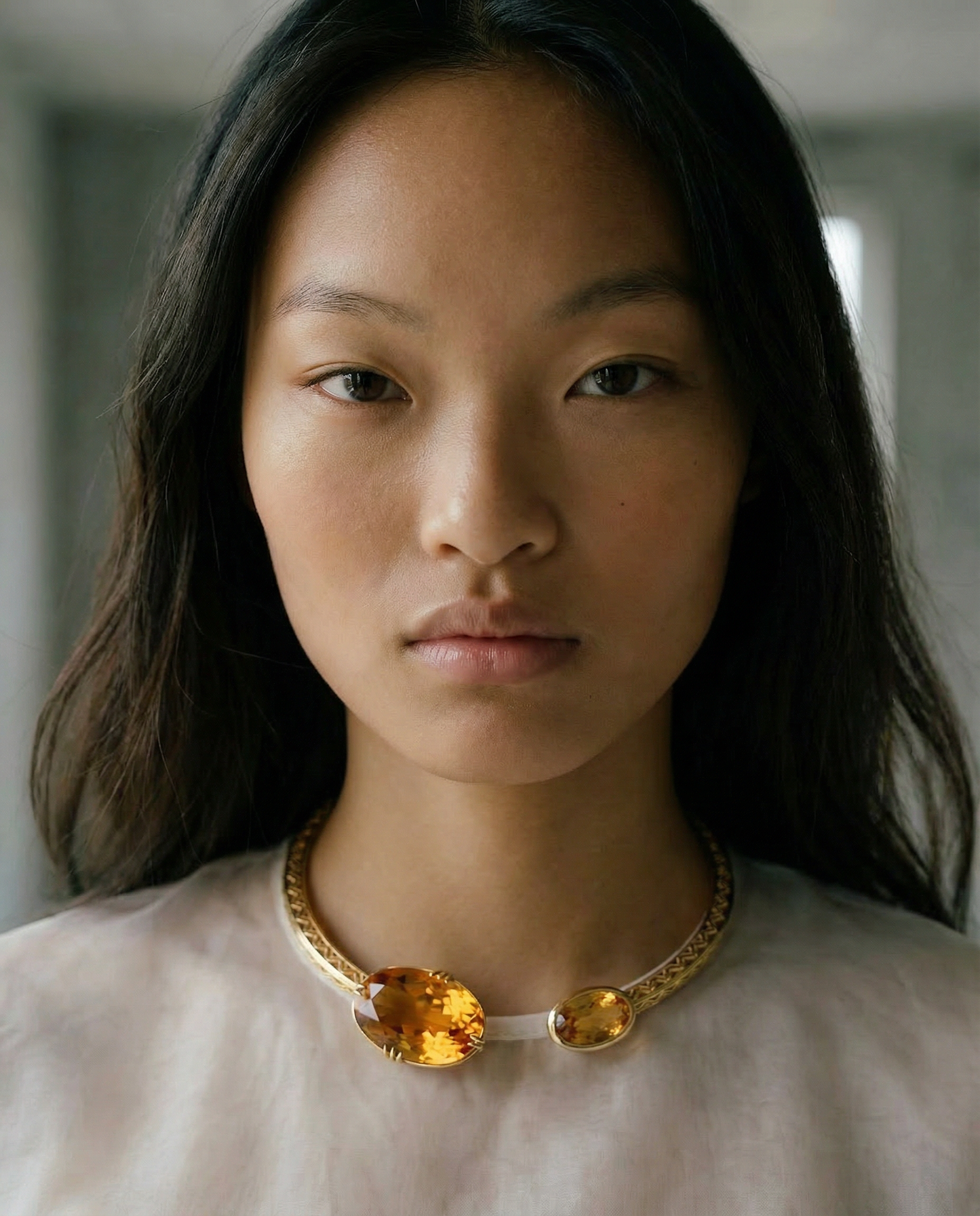 statement 18k gold torque necklace with citrine and topaz