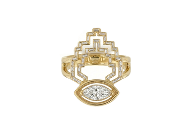 18k gold ring with marquise diamond and baguette diamonds