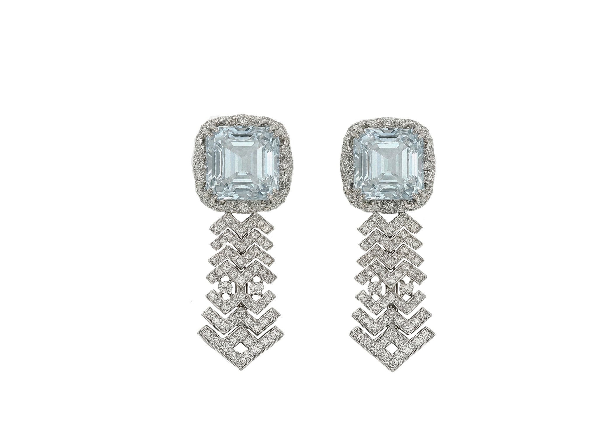 Aquamarine and diamond drop earrings in 18k white gold