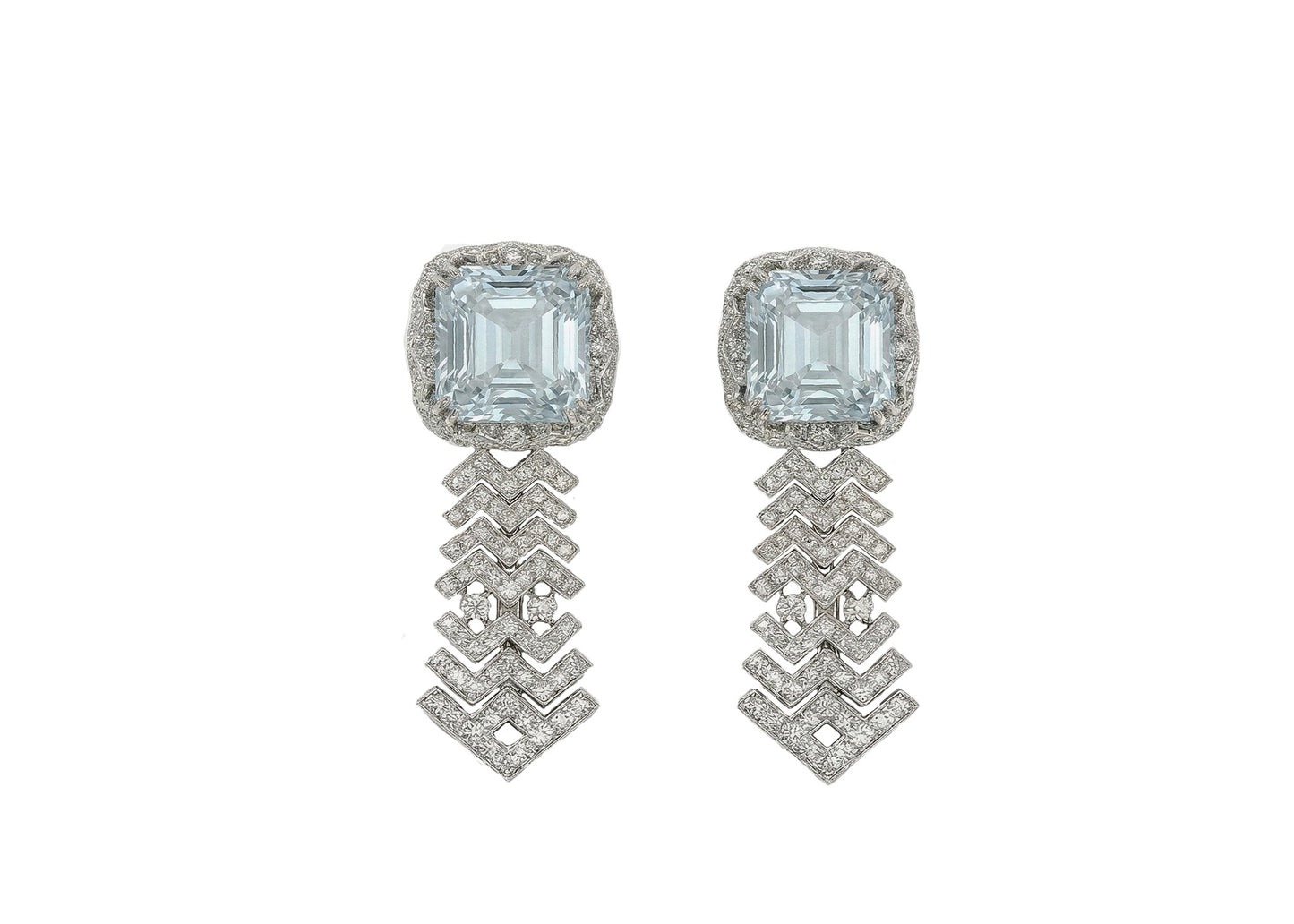 Aquamarine and diamond drop earrings in 18k white gold
