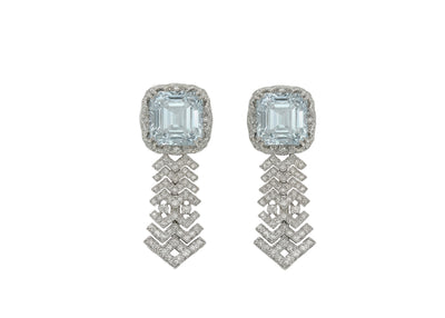 Aquamarine and diamond drop earrings in 18k white gold