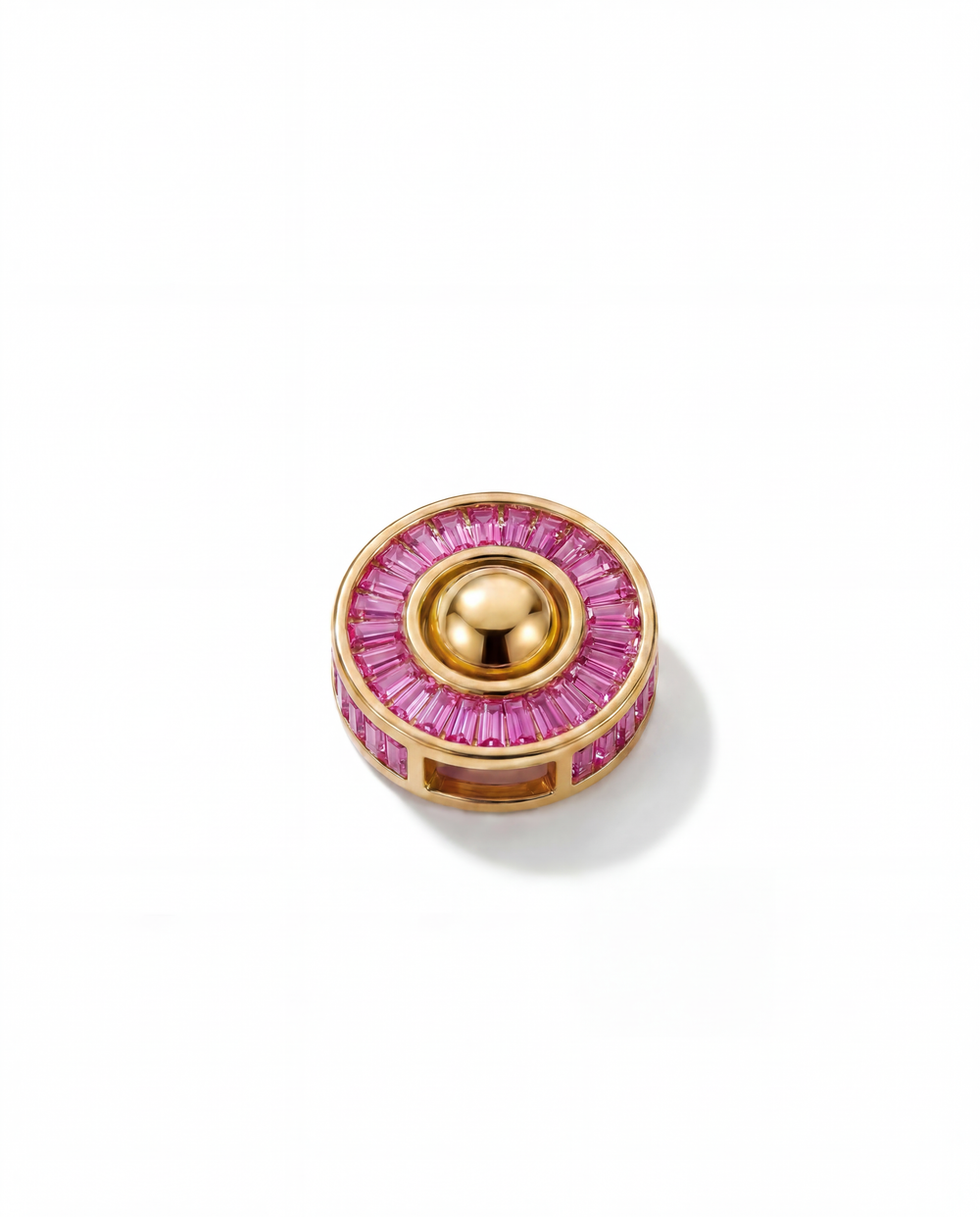 Baguette pink sapphire pendant in 18k gold