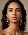 Long Dangle earrings in pink blue and white sapphire with diamonds