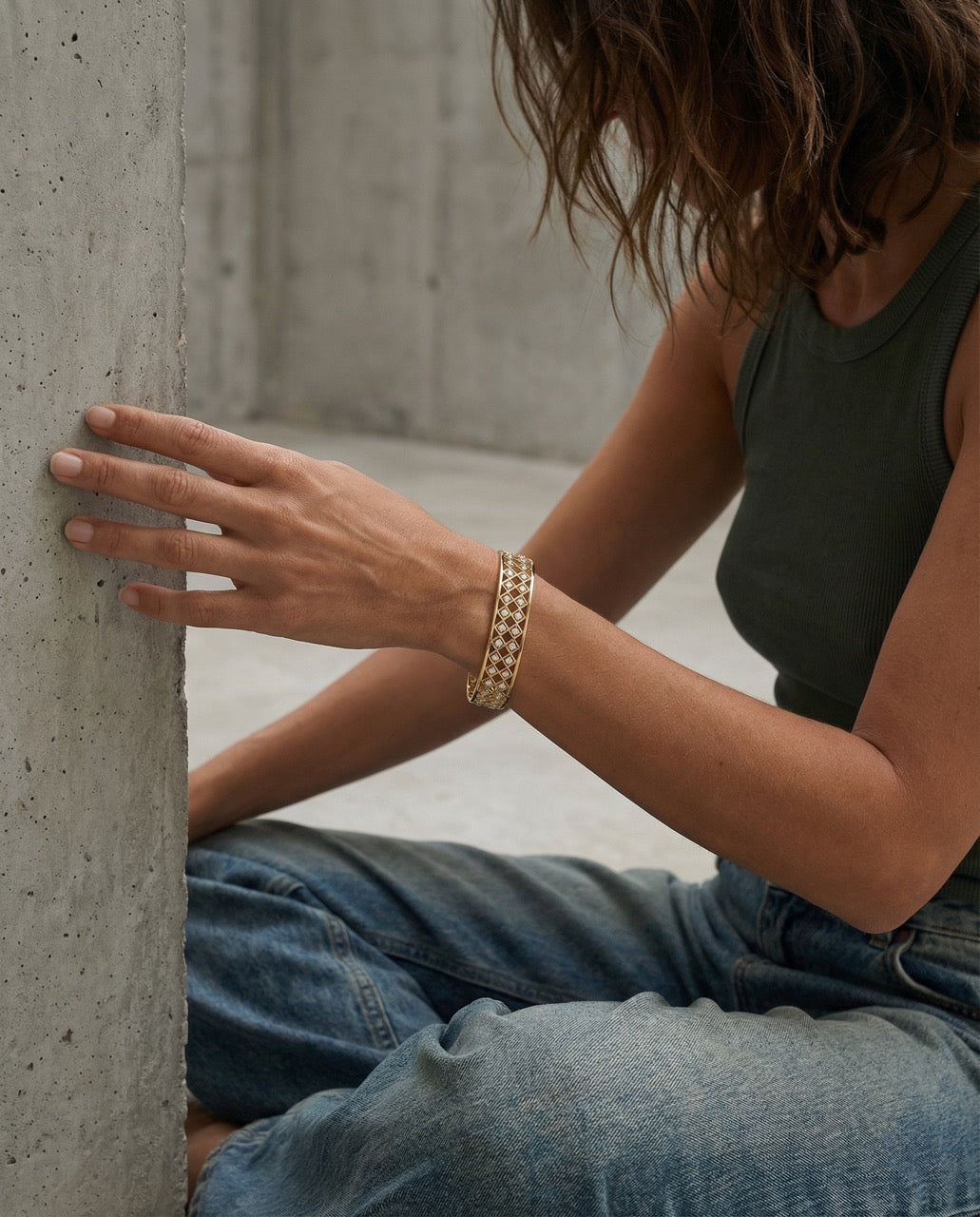 yellow gold cuff with diamonds