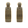 Gold and black striped earrings on a white background