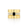 A thick cigar band ring with a hand-painted black enamel and gold square, set with baguette diamonds.