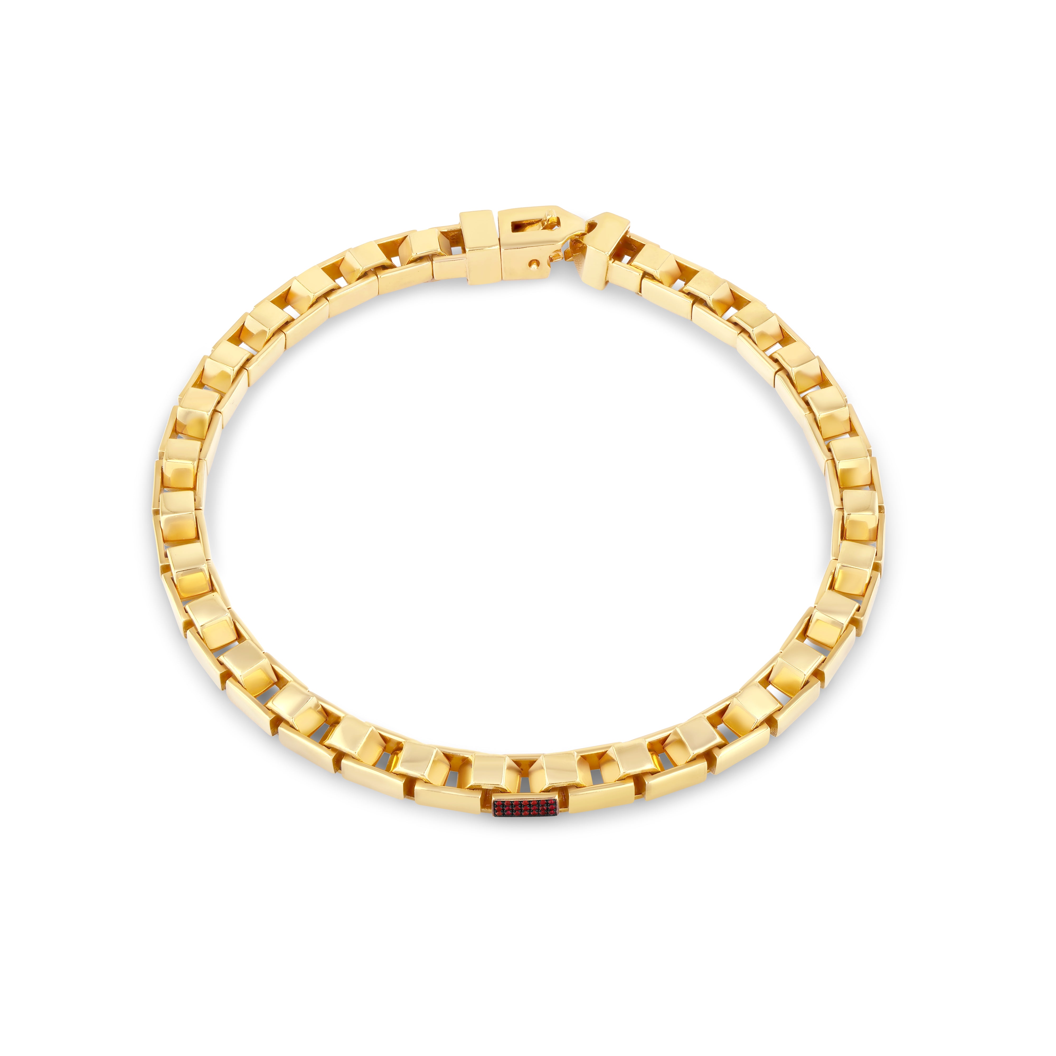 A LÖF statement bold gold box chain necklace in 18k solid yellow gold and rubies