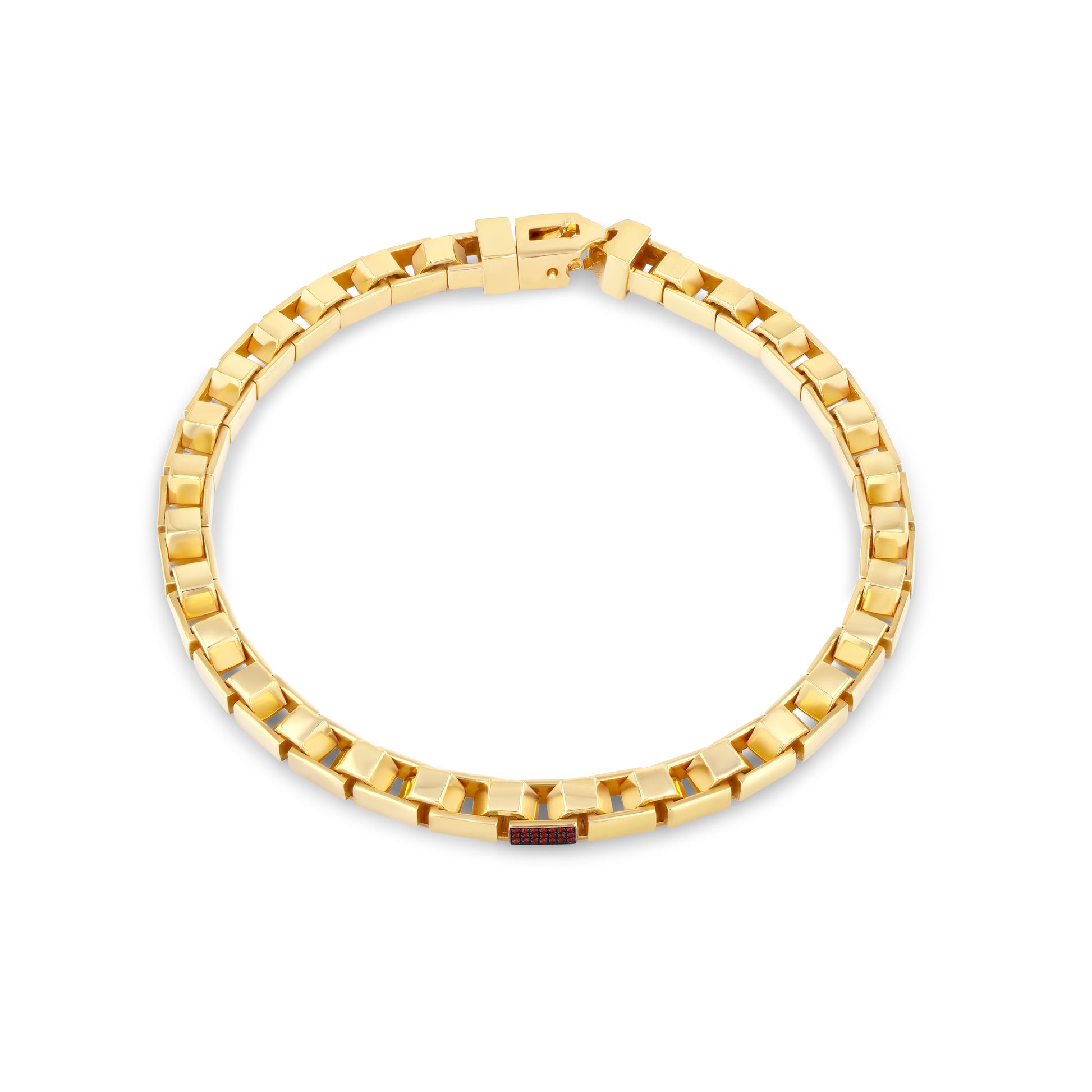 A LÖF statement bold gold box chain necklace in 18k solid yellow gold and rubies