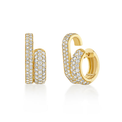 LÖF unique diamond pavé double cuff earrings in 18k solid yellow gold