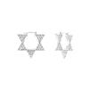 A pair of double-sided hoop earrings with baguette diamonds, handcrafted in 18k white gold.