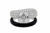 Diamond and white sapphire ring with a black onyx and on a white background