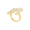 A chunky yet elegant gold ring with multiple baguette cut diamonds