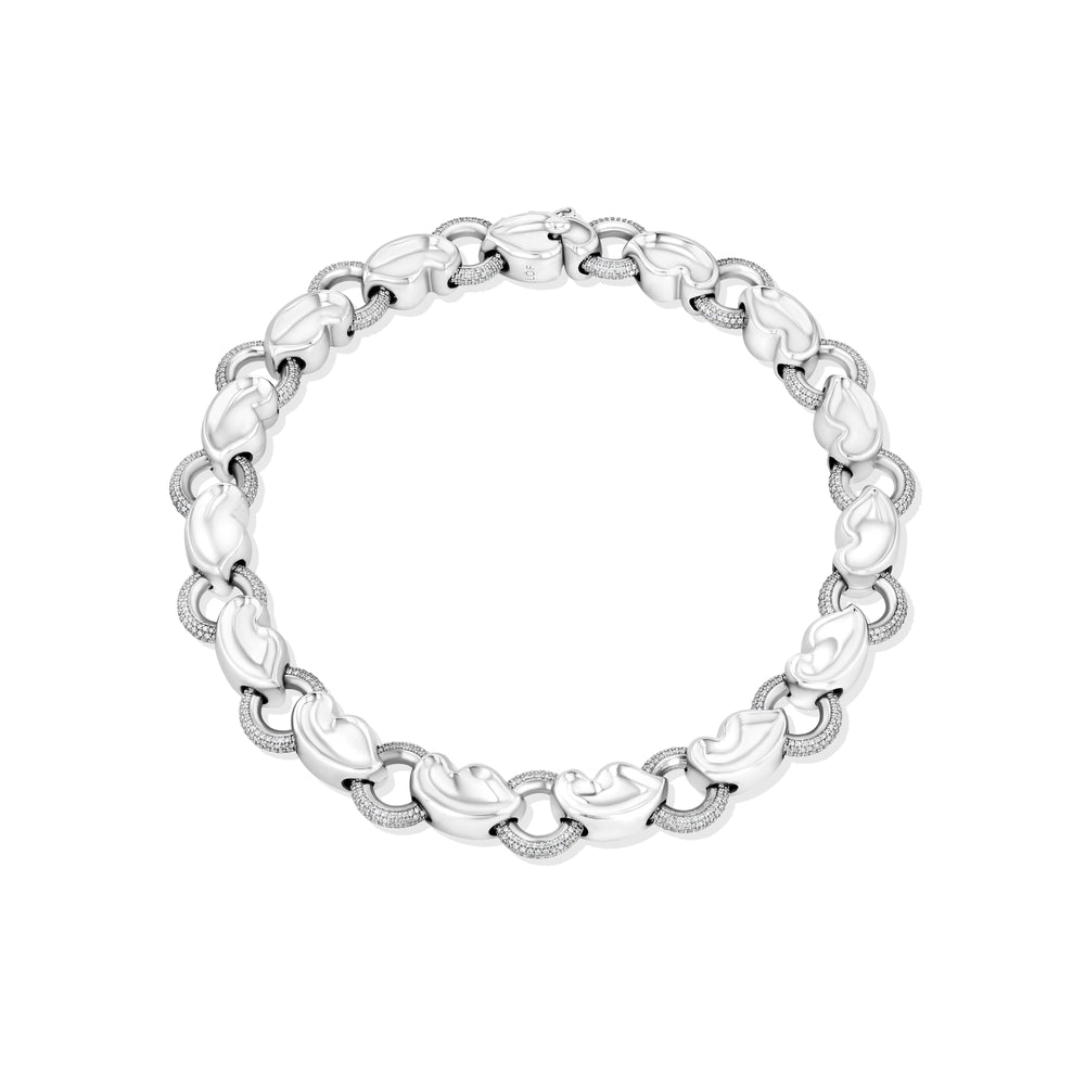 A LÖF statement chain link necklace with 13 carats of round brilliant diamonds in 18k solid white gold