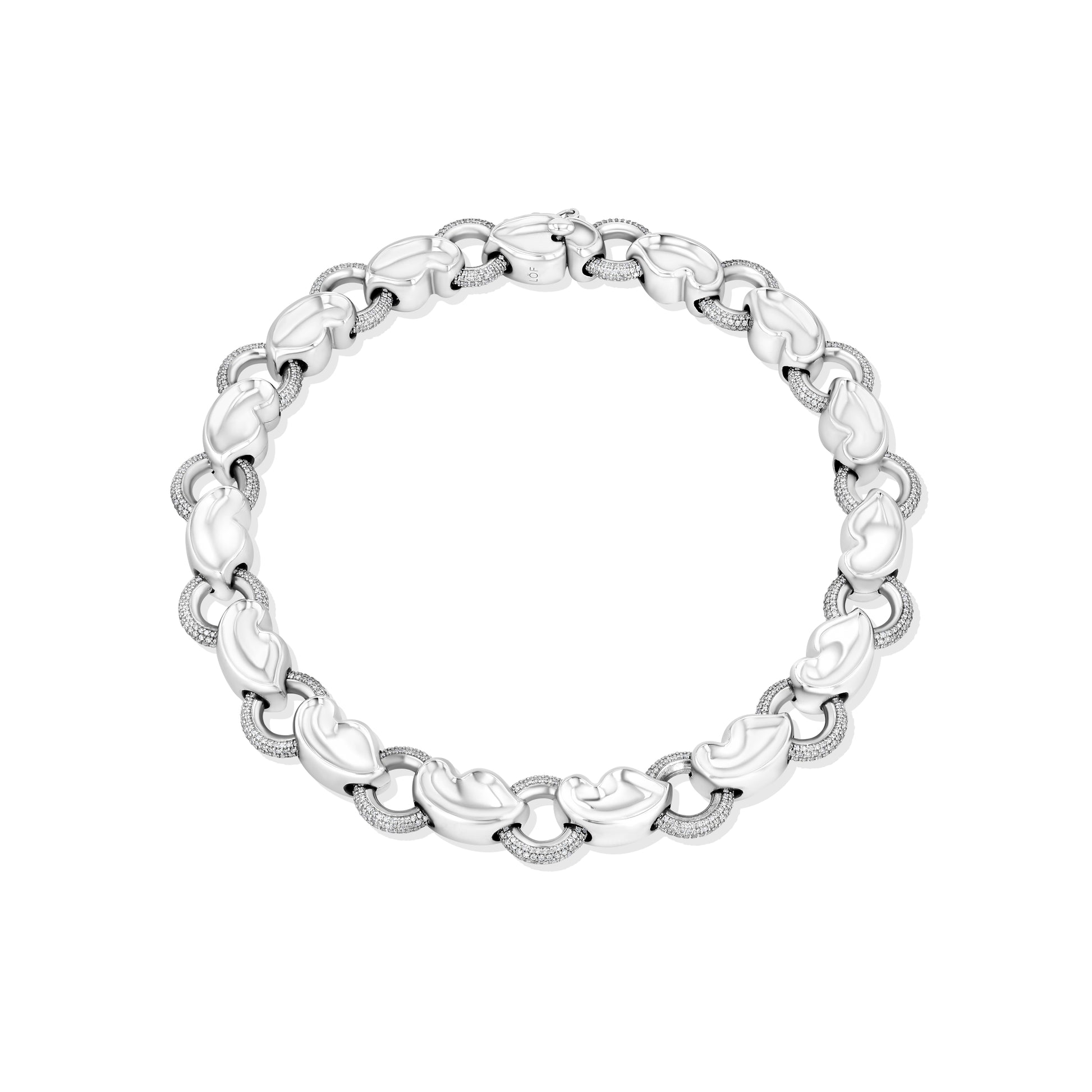 A LÖF statement chain link necklace with 13 carats of round brilliant diamonds in 18k solid white gold