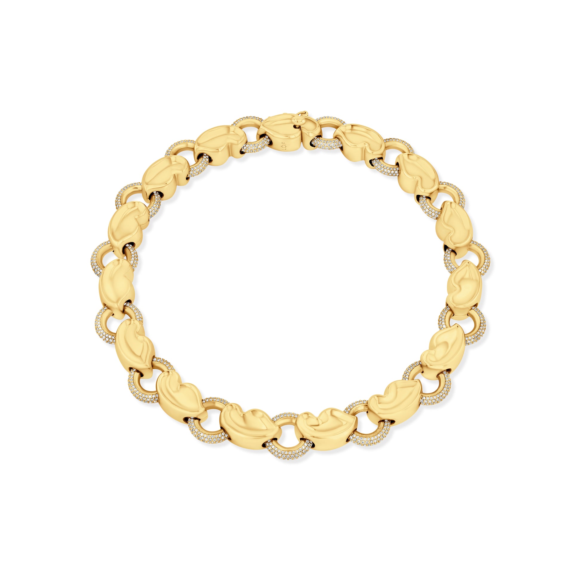 A LÖF statement link necklace with 13 carats of round brilliant diamonds in 18k solid yellow gold