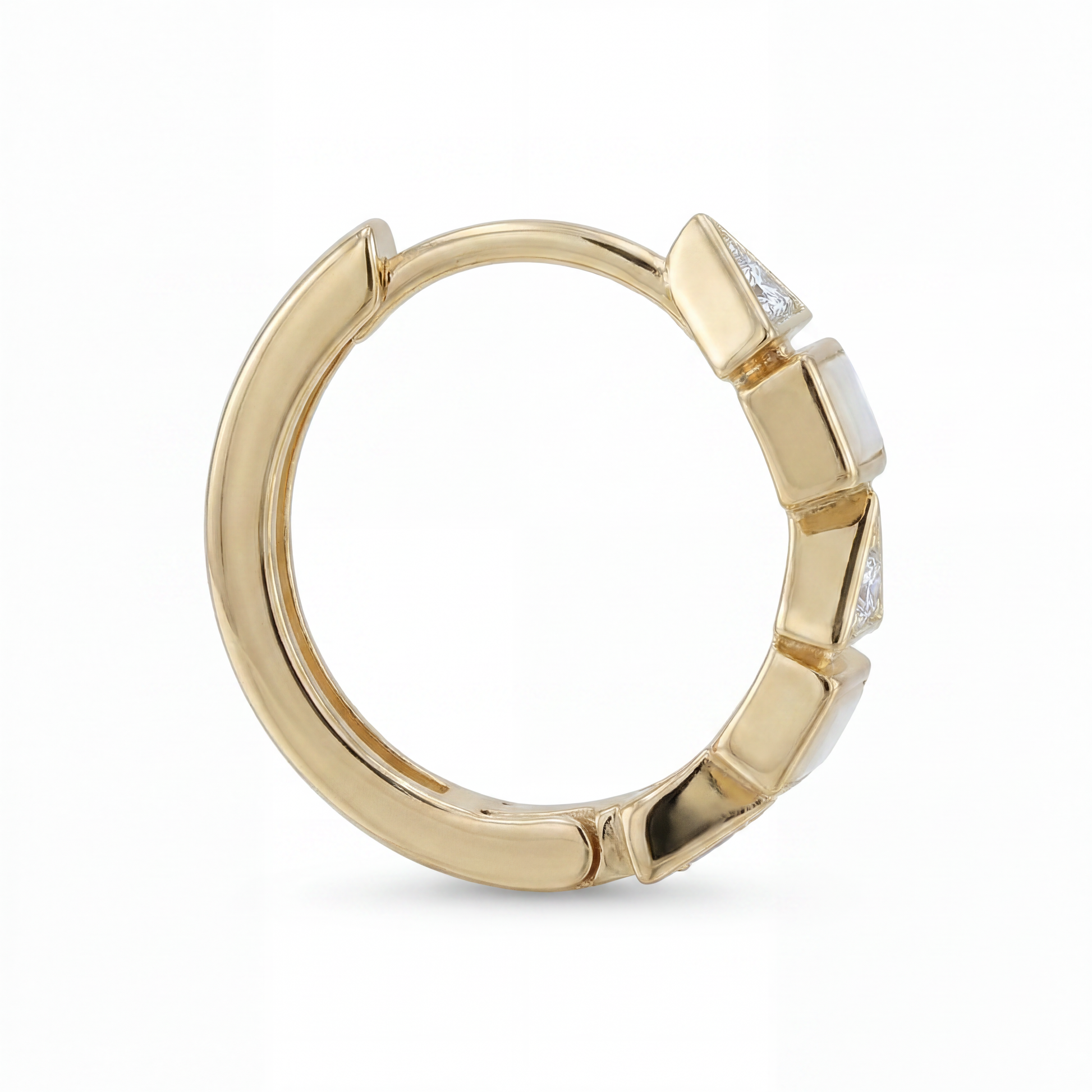 triangle diamond and white enamel hoops in 18k gold