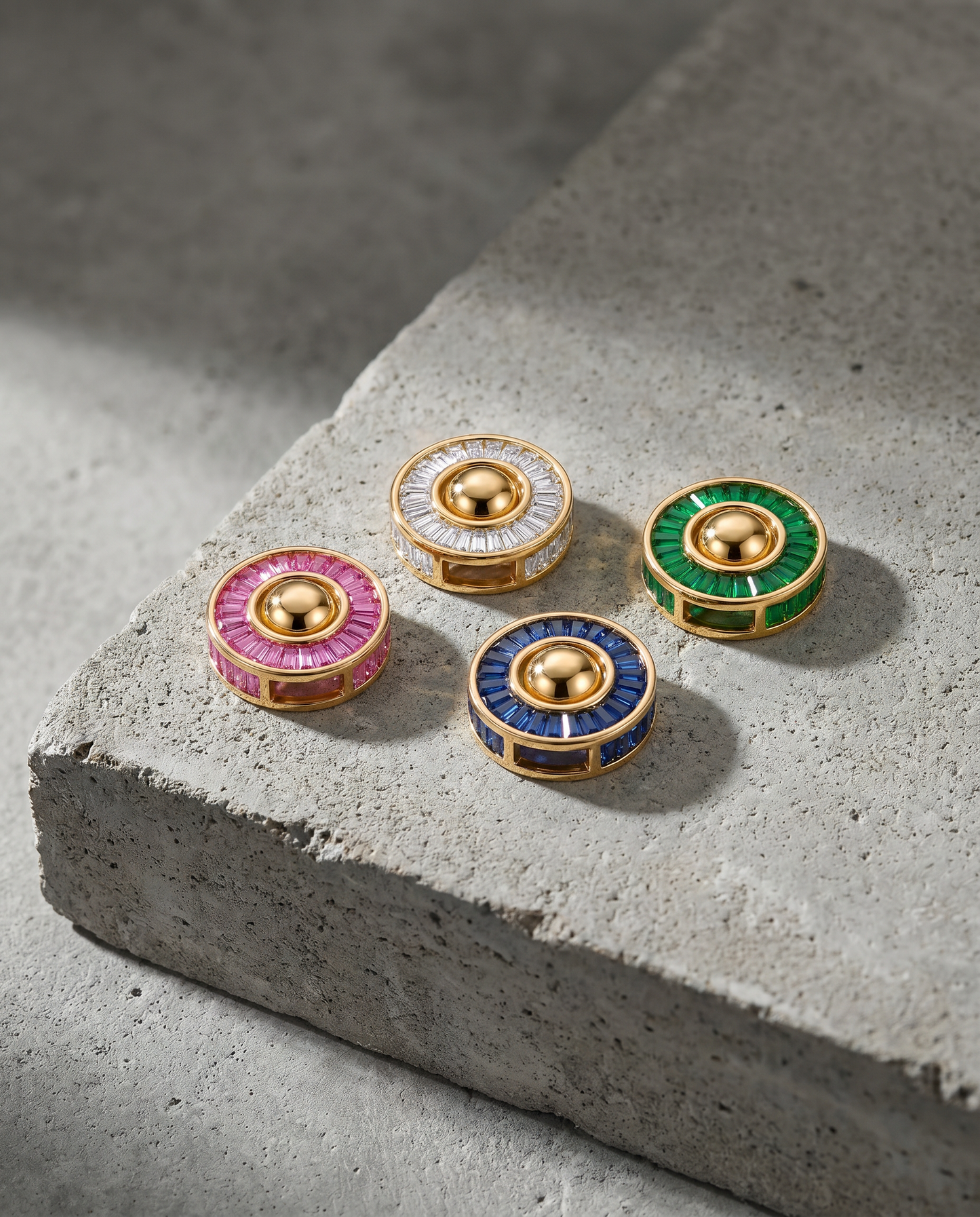 empire_slides sapphire diamond and tsavorite 18k gold pendants with baguette stones