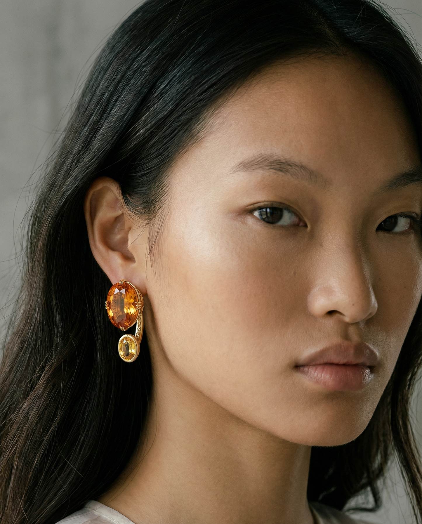 statement earrings half hoop 18k gold earrings with citrine and topaz