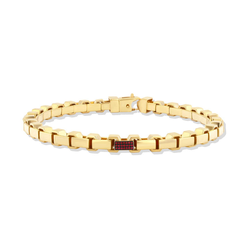 A LÖF statement bold gold box chain necklace in 18k solid yellow gold and rubies