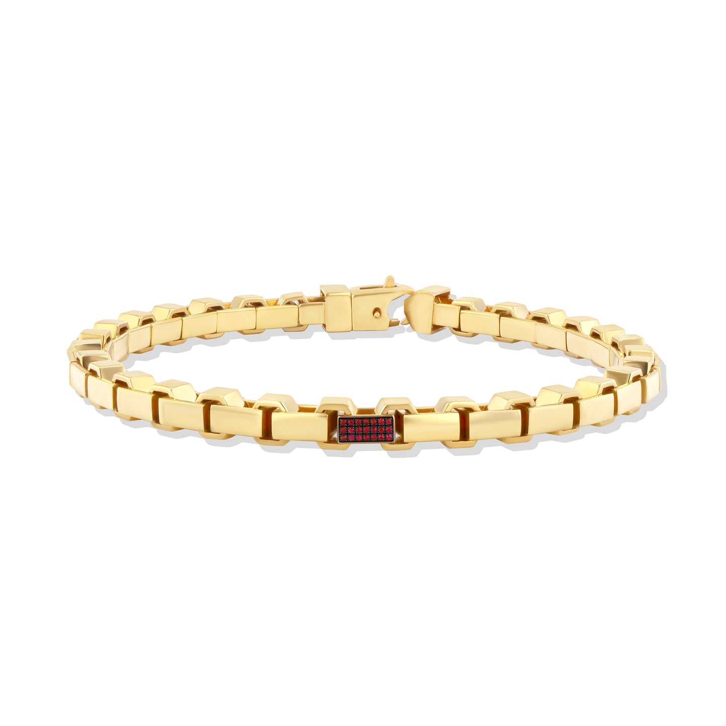 A LÖF statement bold gold box chain necklace in 18k solid yellow gold and rubies