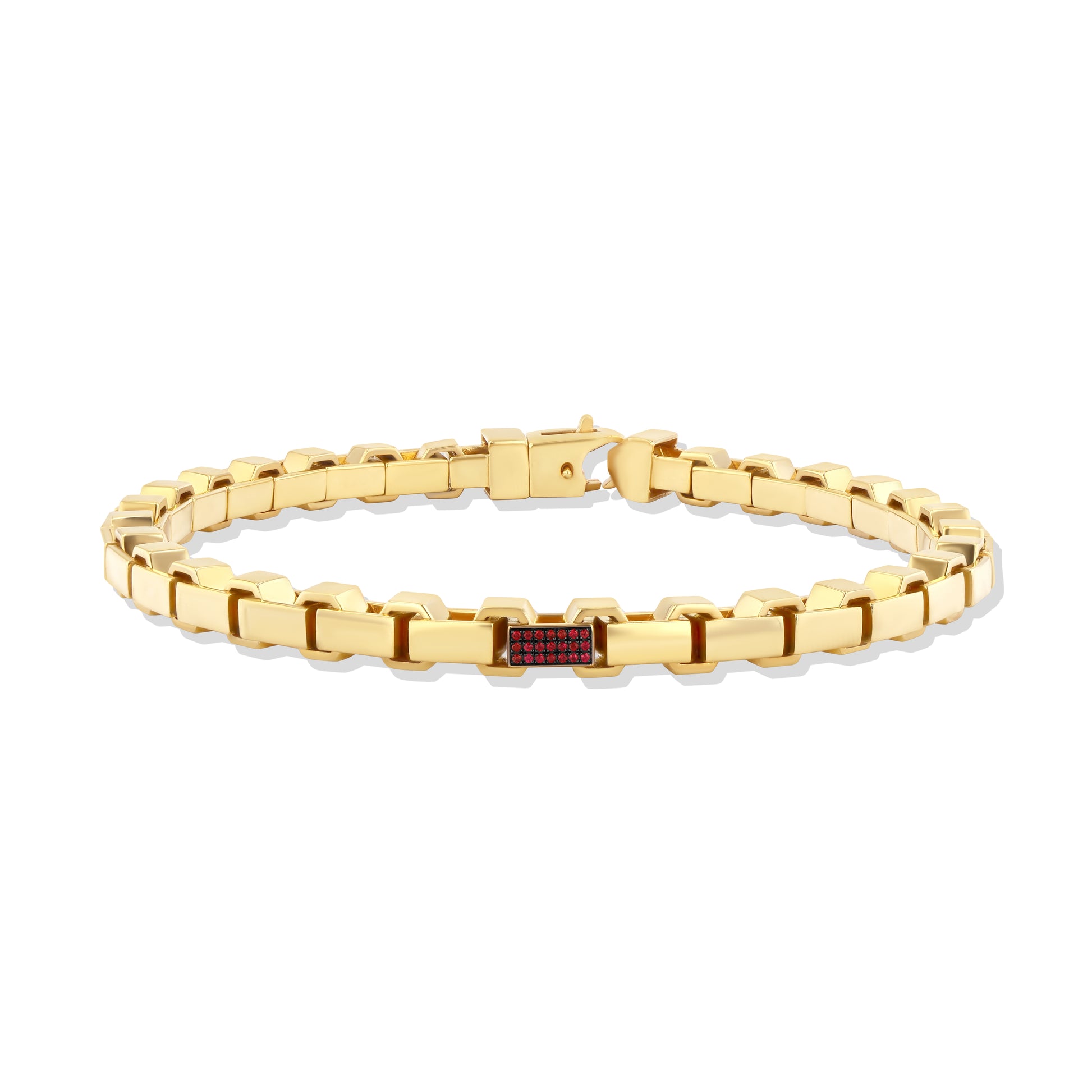 A LÖF statement bold gold box chain necklace in 18k solid yellow gold and rubies