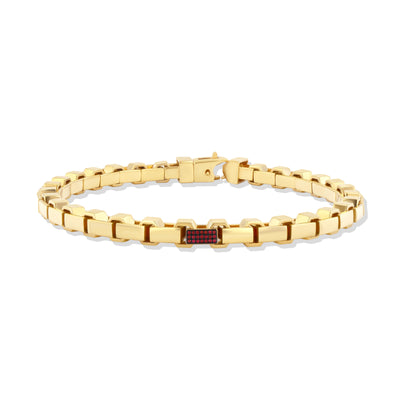 A LÖF statement bold gold box chain necklace in 18k solid yellow gold and rubies