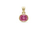 Gold pendant with a pink sapphire gemstone on a white background