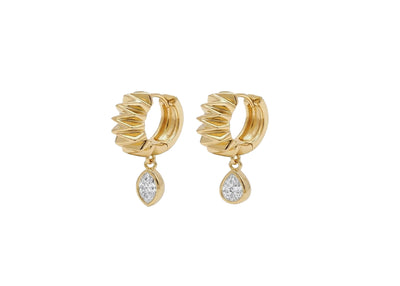 textured  18k gold huggies with antique diamonds