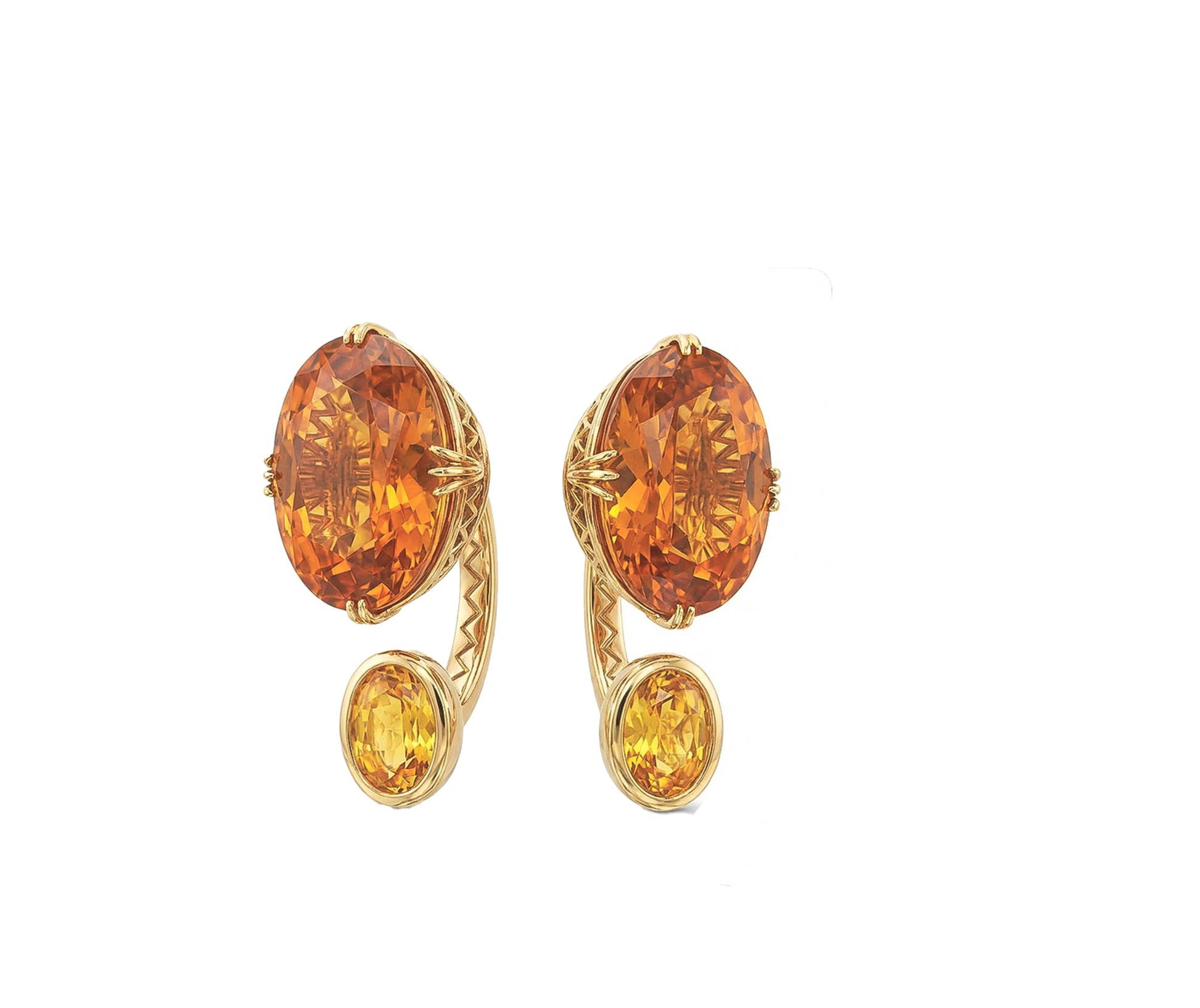 half hoop 18k gold earrings with citrine and topaz