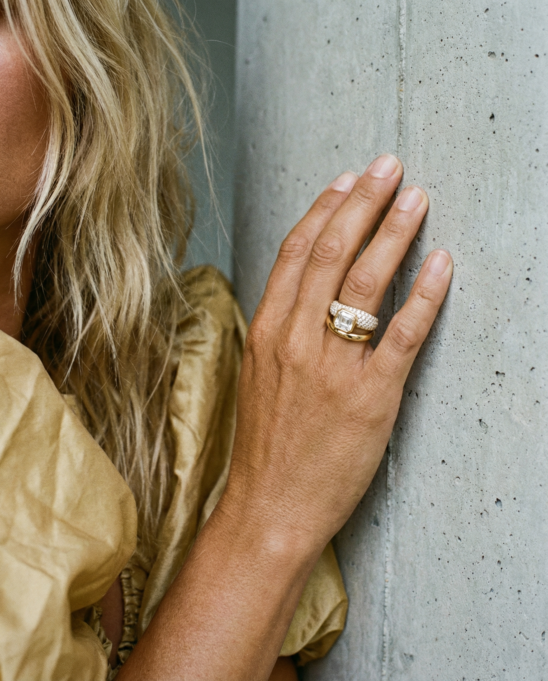 yellow gold diamond and white sapphire cocktail ring